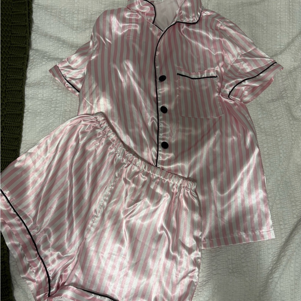 Pink and white striped pajama set